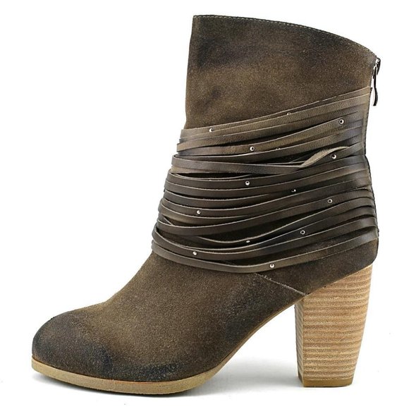 Antelope BANGLES New Suede Leather Stud Fringe Back Zip Ankle Boots Women 9.5-10 - Picture 4 of 17